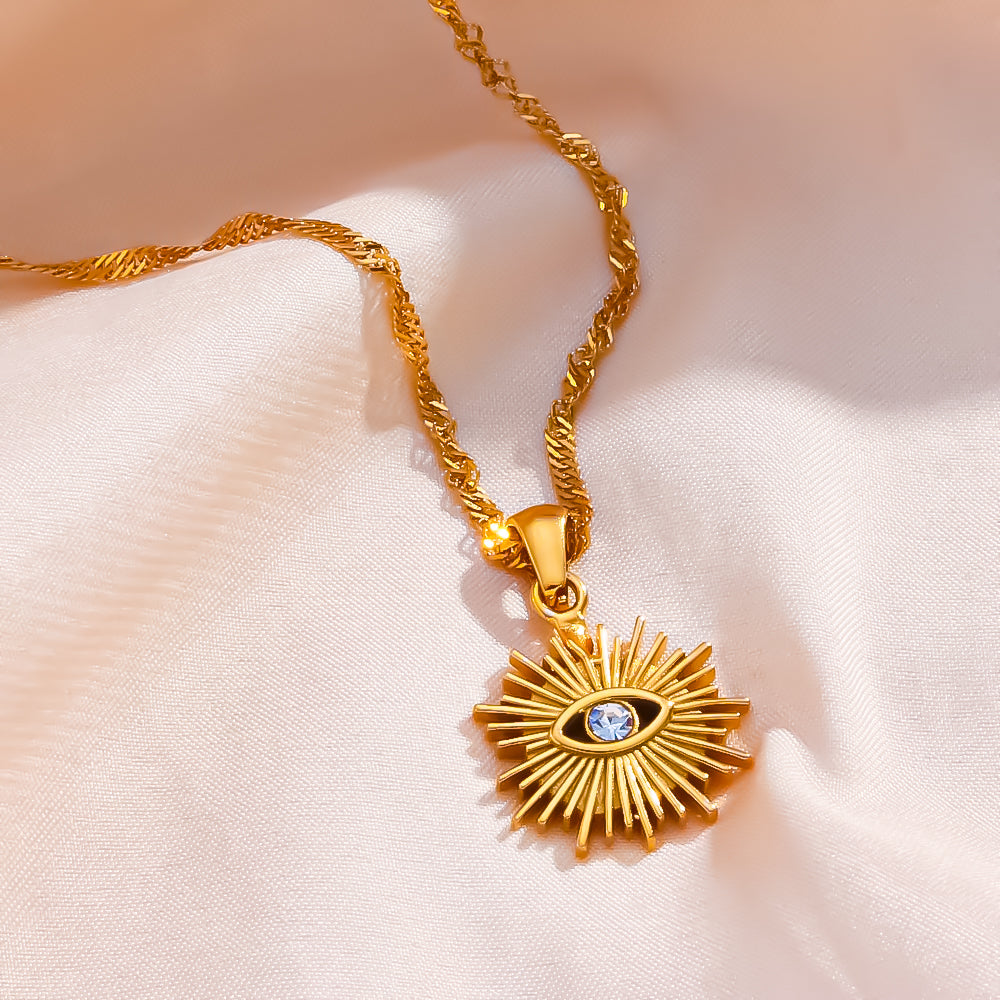 Sonnenamulett-Halsband mit natürlichem Aventurinstein, plattiert mit 18 Karat Gold