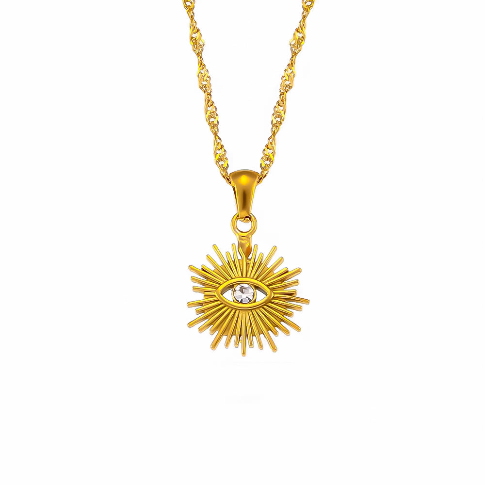 Sun Amulet choker with natural aventurine stone plated in 18k gold