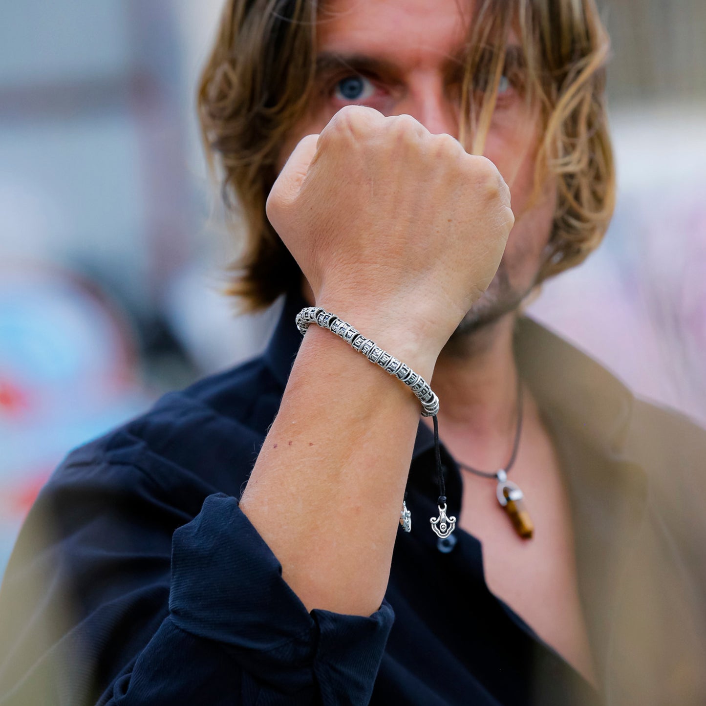 PULSERA OM MANI PADME HUM | Budista Tibetana con Cuentas de Plata | Protección y Energía Espiritual