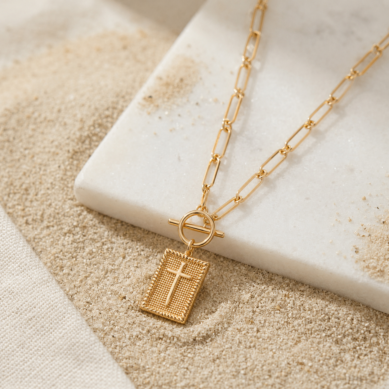 18K Paperclip Cross Pendant
