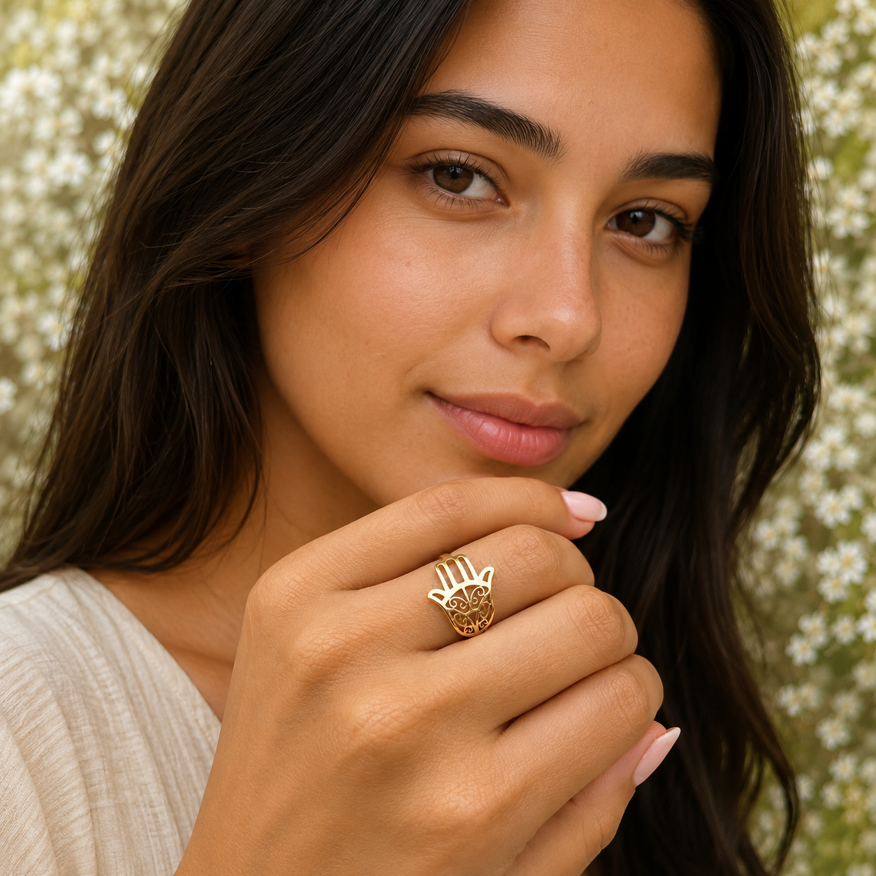 Gaia Ring with Hamsa Hand symbol