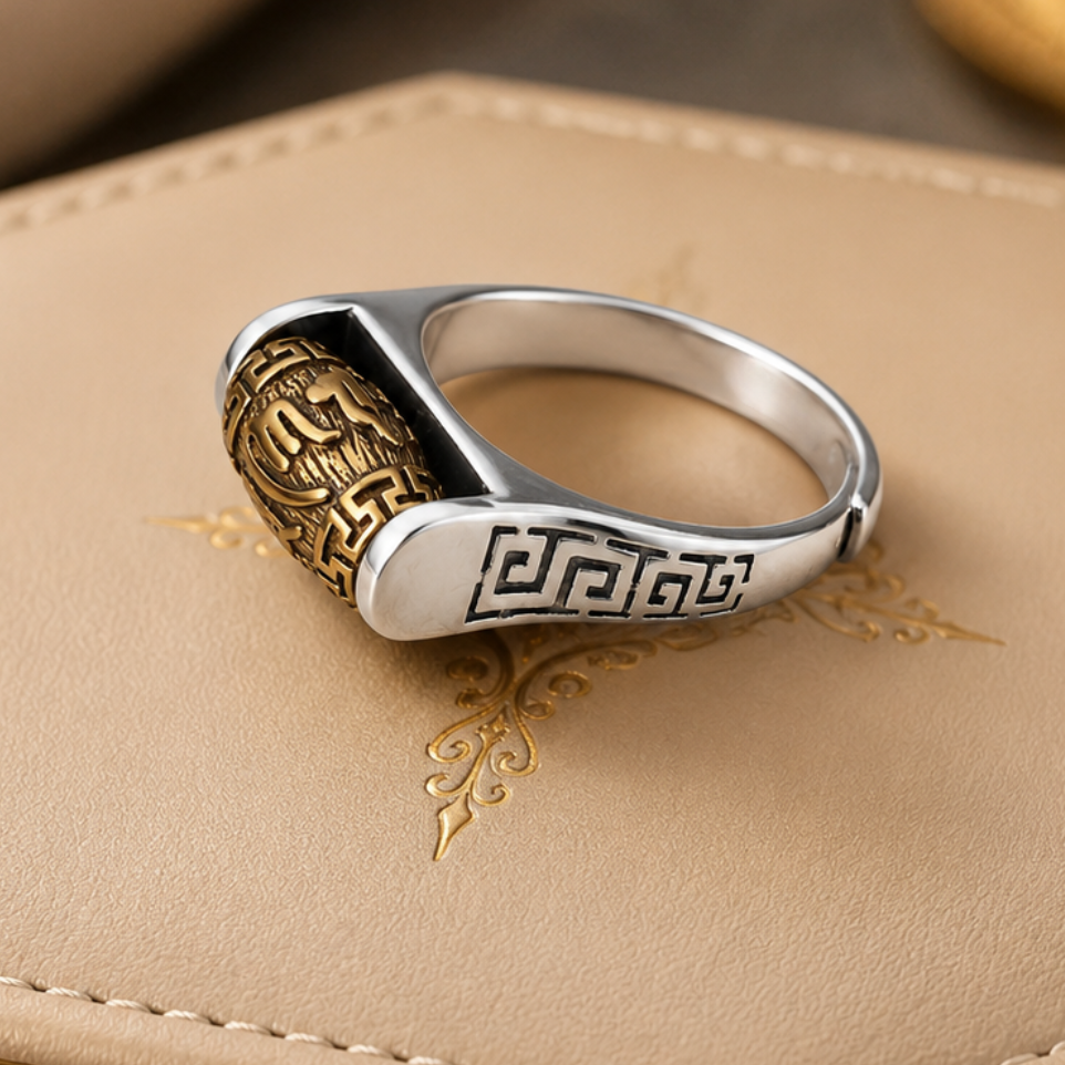 TIBETISCHER RING DREHRING MIT MANTRA „Om Mani Padme Hum“