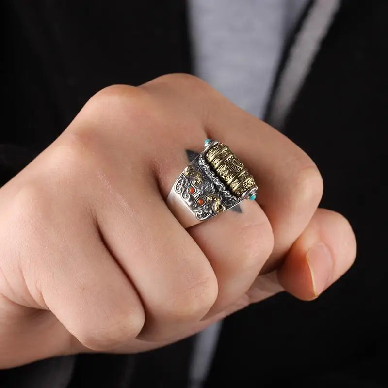 TIBETISCHER RING GLÜCKLICH ROTIERENDER RING