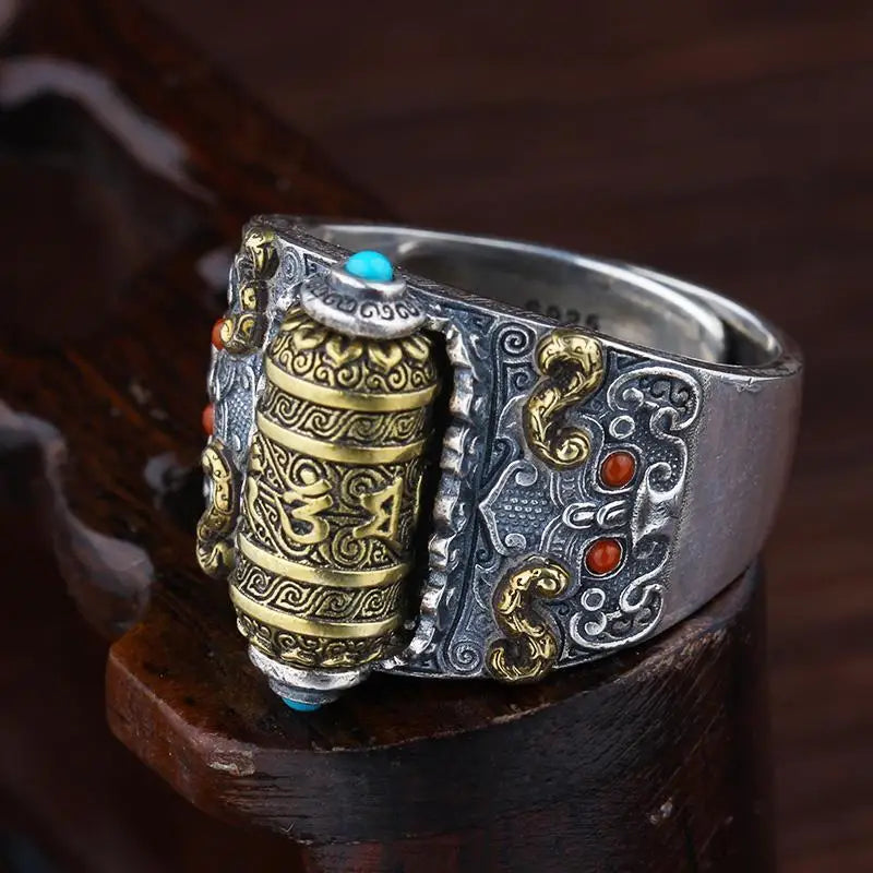 TIBETISCHER RING GLÜCKLICH ROTIERENDER RING