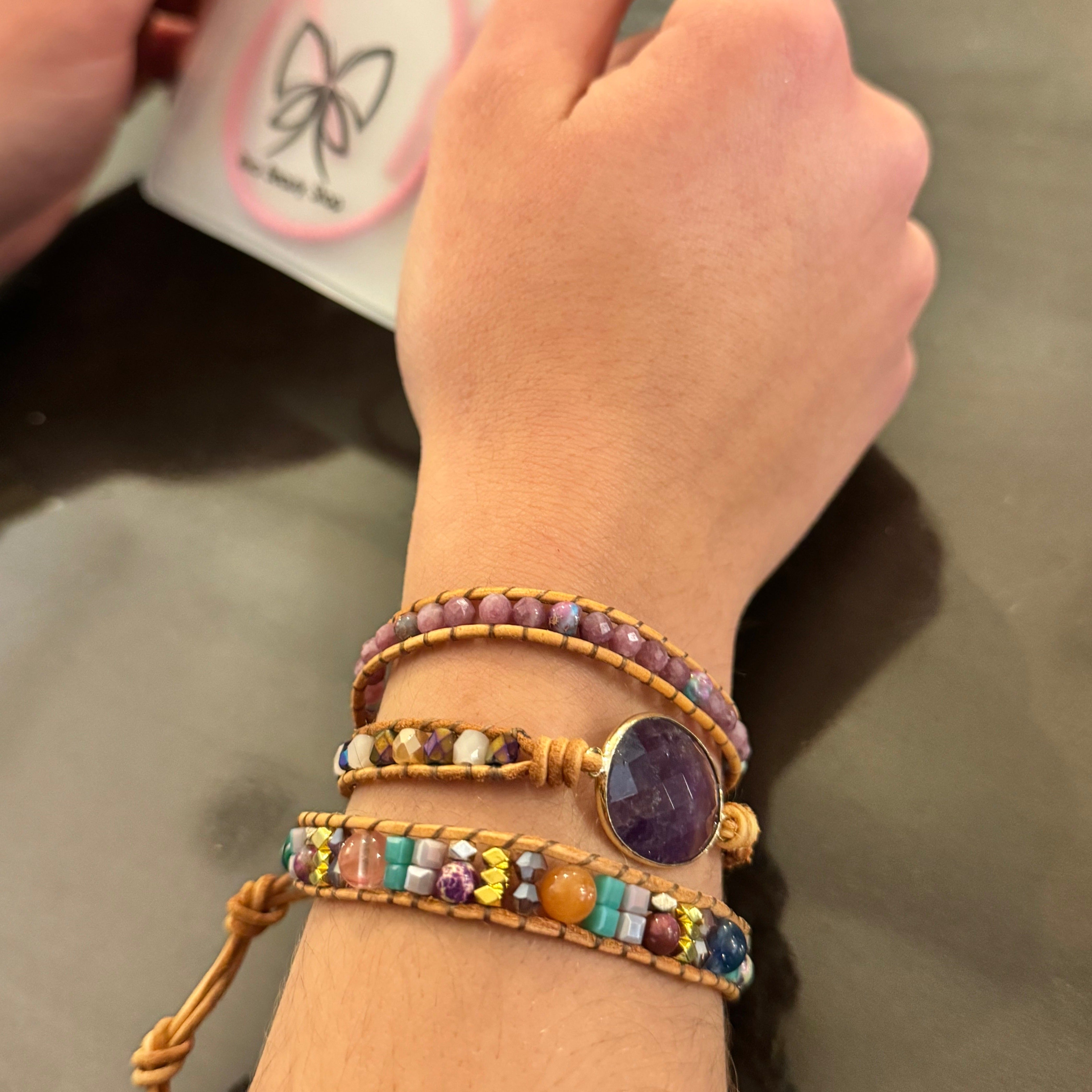 AMETHYST BRACELET (TRIPLE LAYER) · (BOHO STYLE) - Healing natural stone bracelet