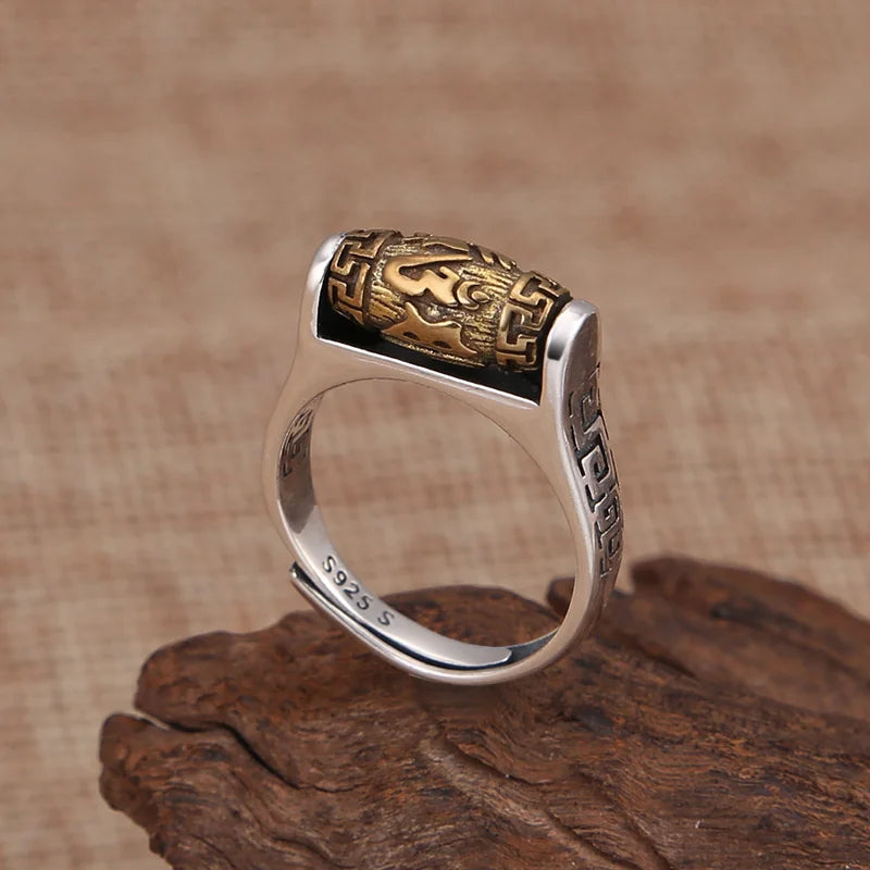 TIBETISCHER RING DREHRING MIT MANTRA „Om Mani Padme Hum“
