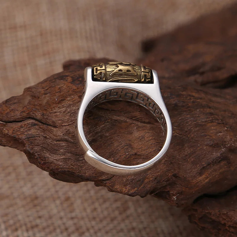 TIBETISCHER RING DREHRING MIT MANTRA „Om Mani Padme Hum“