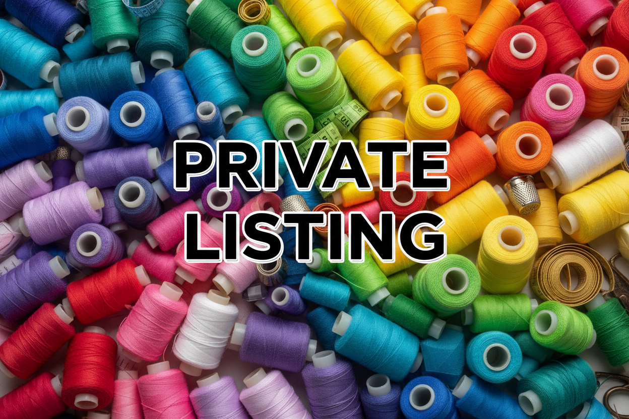 TEXTO PRIVATE LISTING CON FONDO DE CARRETES DE HILO