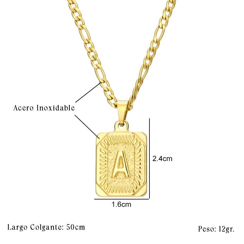 Colgante Rectangular con Inicial Personalizado | Acero Inoxidable con Baño de Oro 18K