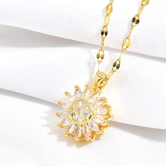 Colgante Flor Girasol Giratorio Antiestrés | Acero Inoxidable 18k con circonita (2x1)