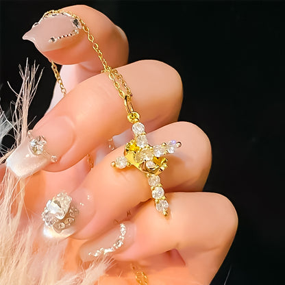 Colgante Cruz con Corona | Baño Oro 18K y Circonitas (2x1)