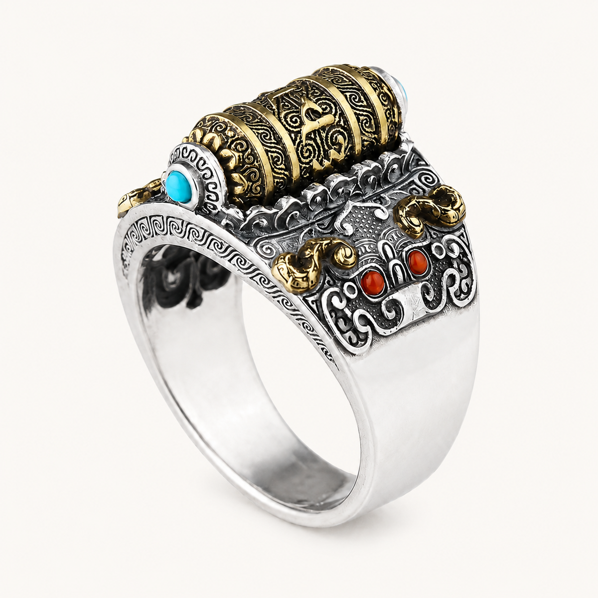 TIBETISCHER RING GLÜCKLICH ROTIERENDER RING