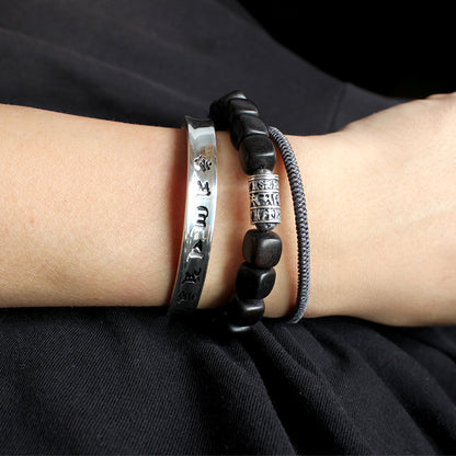 PRAJNA PARAMITA (PLATEADA ENVEJECIDA) - Pulsera tibetana artesanal con el mantra: "Om Mani Padme Hum"