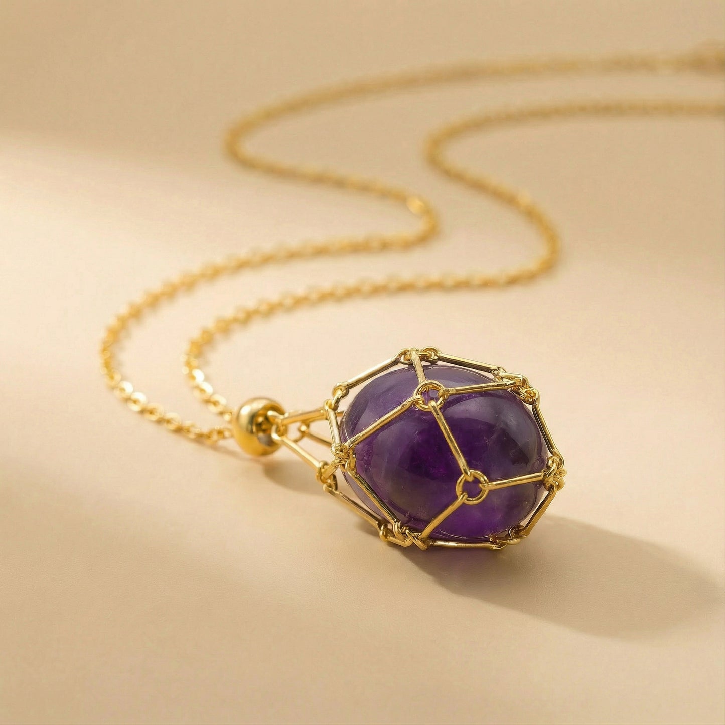 Colgante piedra natural en Jaula | Diseño Geométrico Minimalista de Acero Inoxidable