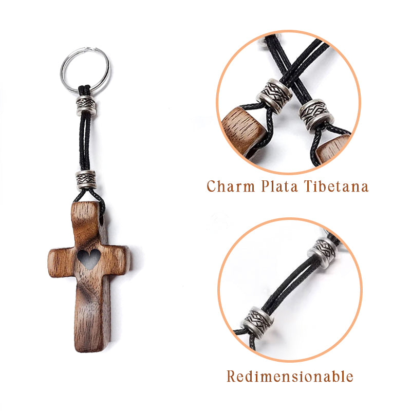 Sets llaveros Cruz de Madera de Nogal con Corazón | Unión con Alma, Detalle con Significado