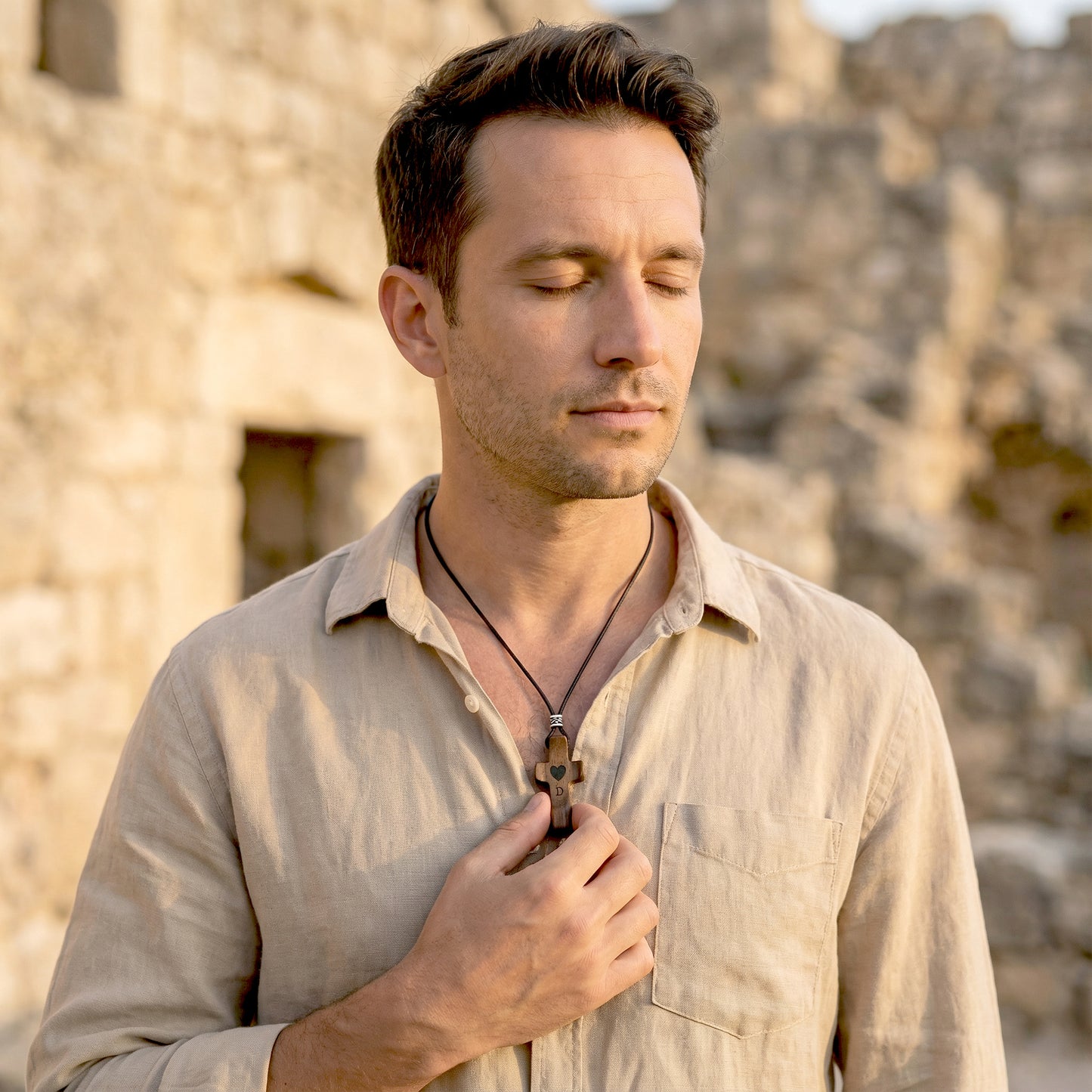 Colgante de Cruz de Madera Grabada a Láser con Nombre y Inicial | Un Símbolo Único y Personal