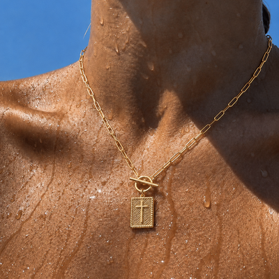 18K Paperclip Cross Pendant