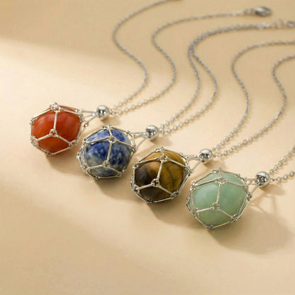 Colgante piedra natural en Jaula | Diseño Geométrico Minimalista de Acero Inoxidable