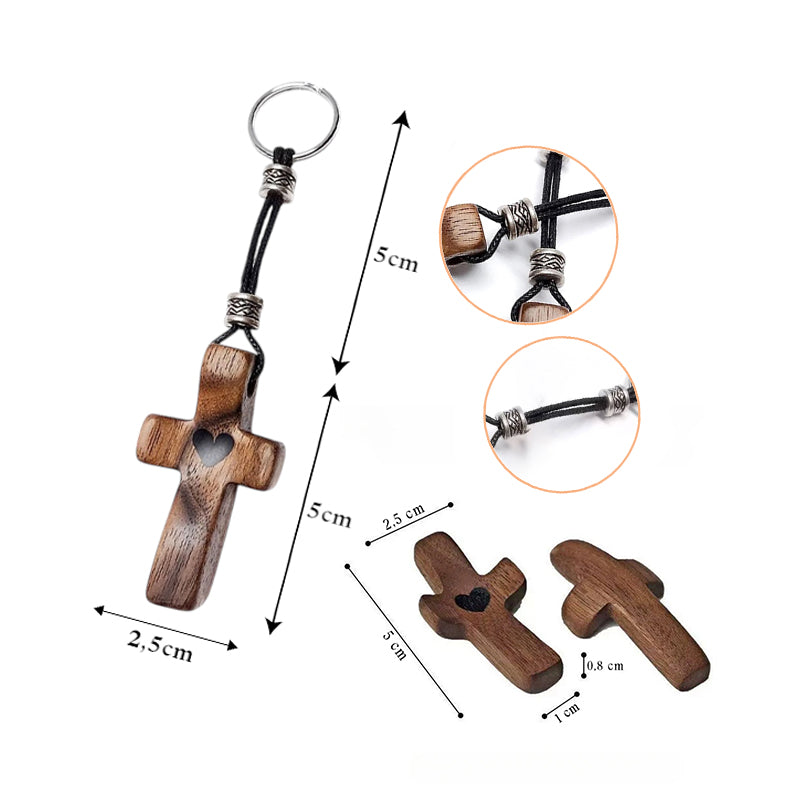 Sets llaveros Cruz de Madera de Nogal con Corazón | Unión con Alma, Detalle con Significado