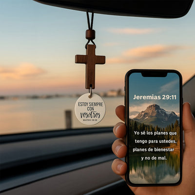 Cruz de Madera para coche con dispositivo NFC