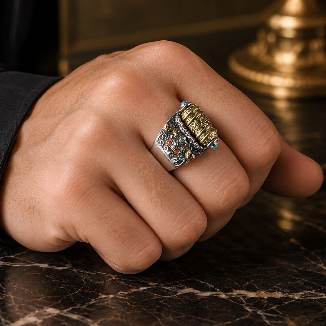 TIBETISCHER RING GLÜCKLICH ROTIERENDER RING