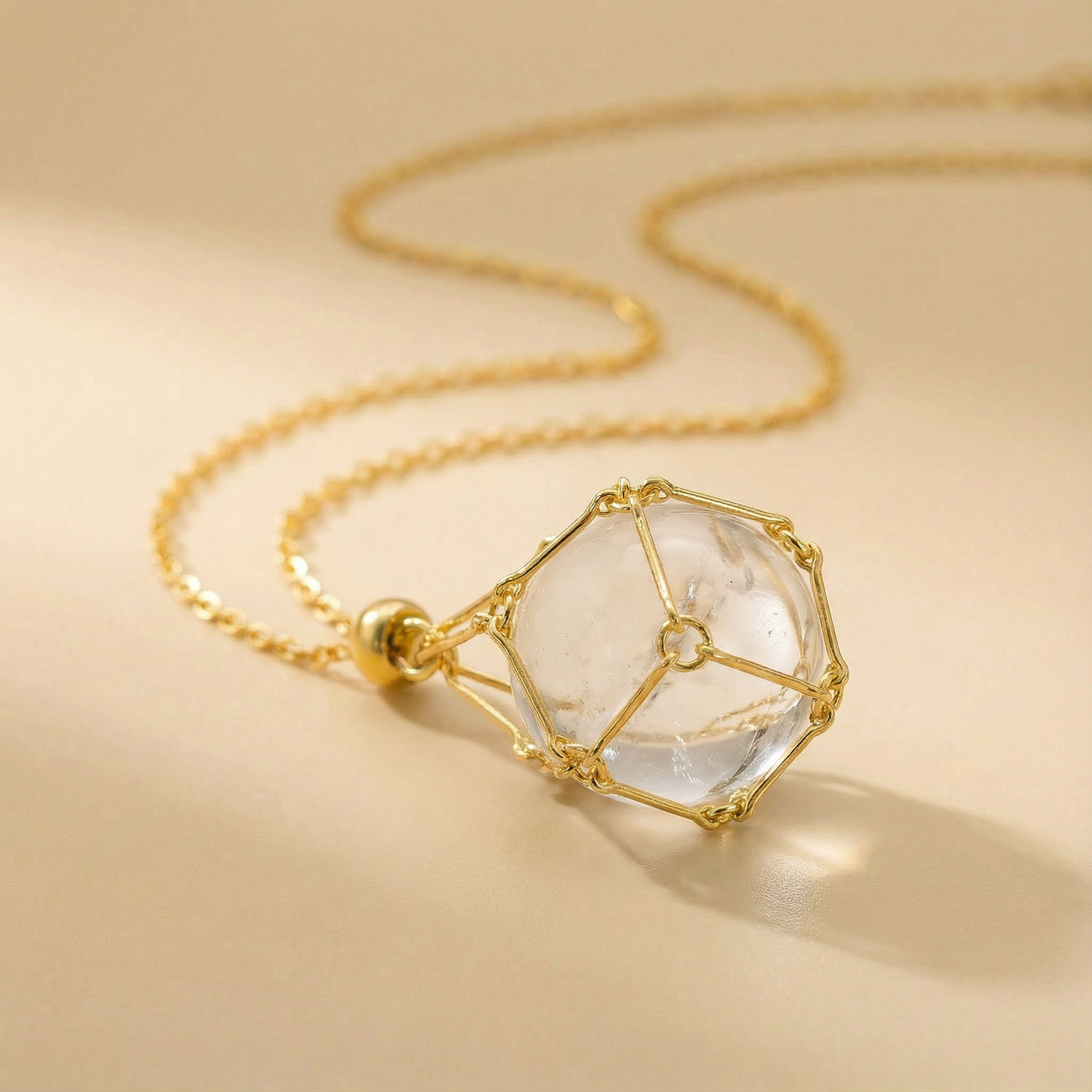 Colgante piedra natural en Jaula | Diseño Geométrico Minimalista de Acero Inoxidable