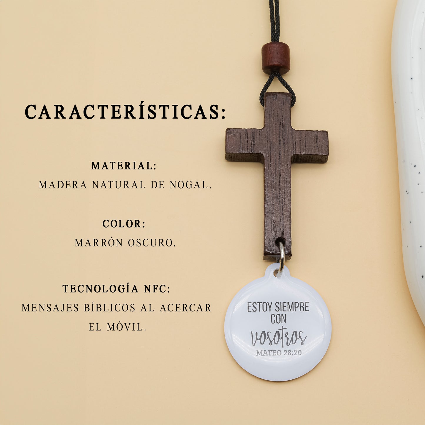 Cruz de Madera para coche con dispositivo NFC