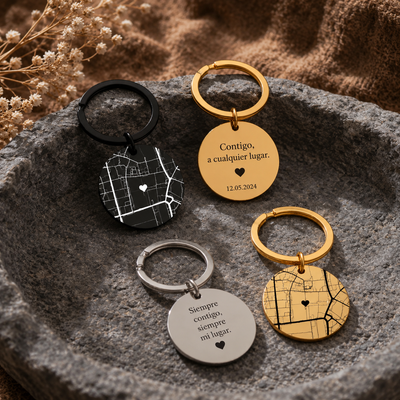 Llavero Destino, Personalizado con Mapa y Coordenadas
