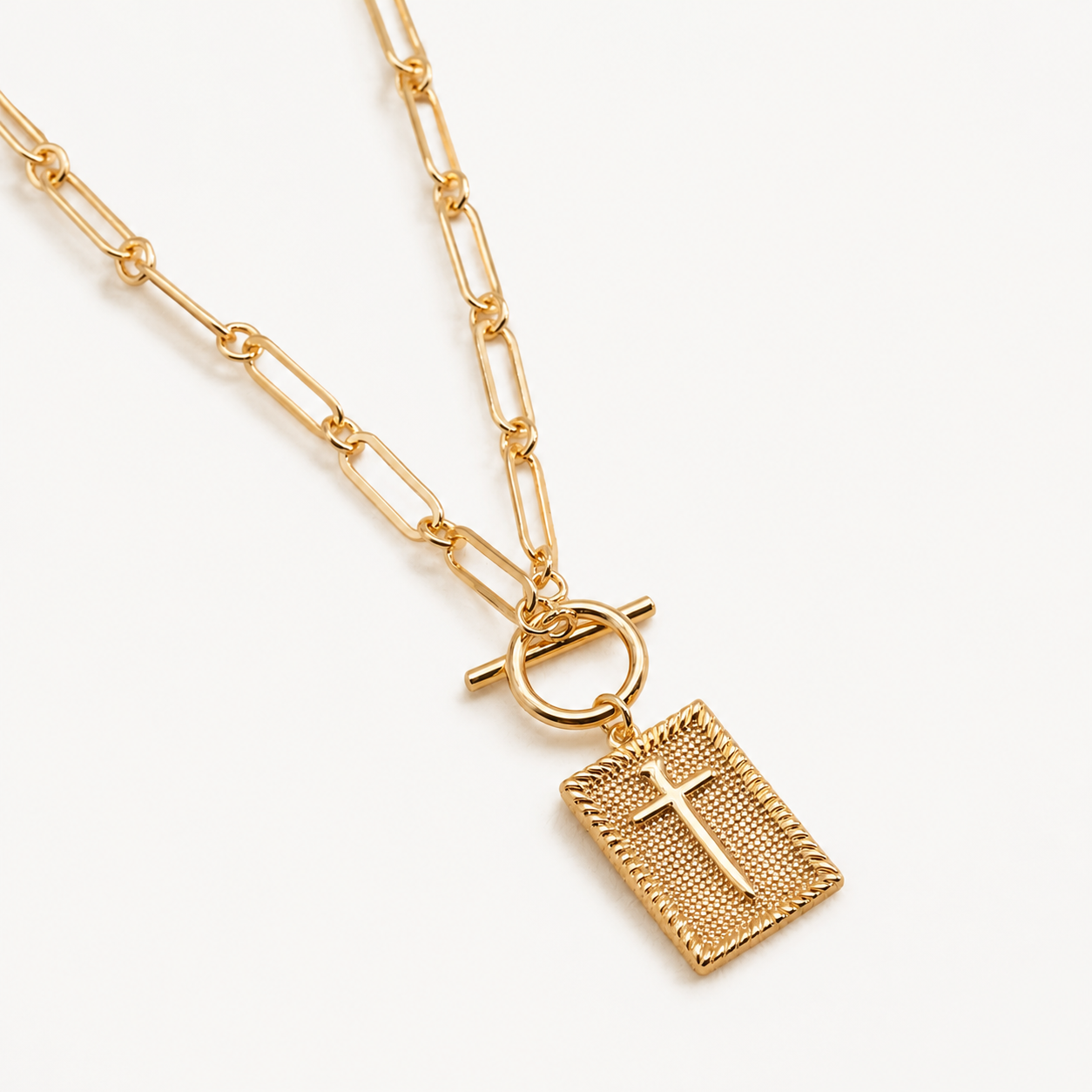 18K Paperclip Cross Pendant