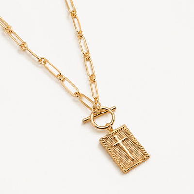 18K Paperclip Cross Pendant