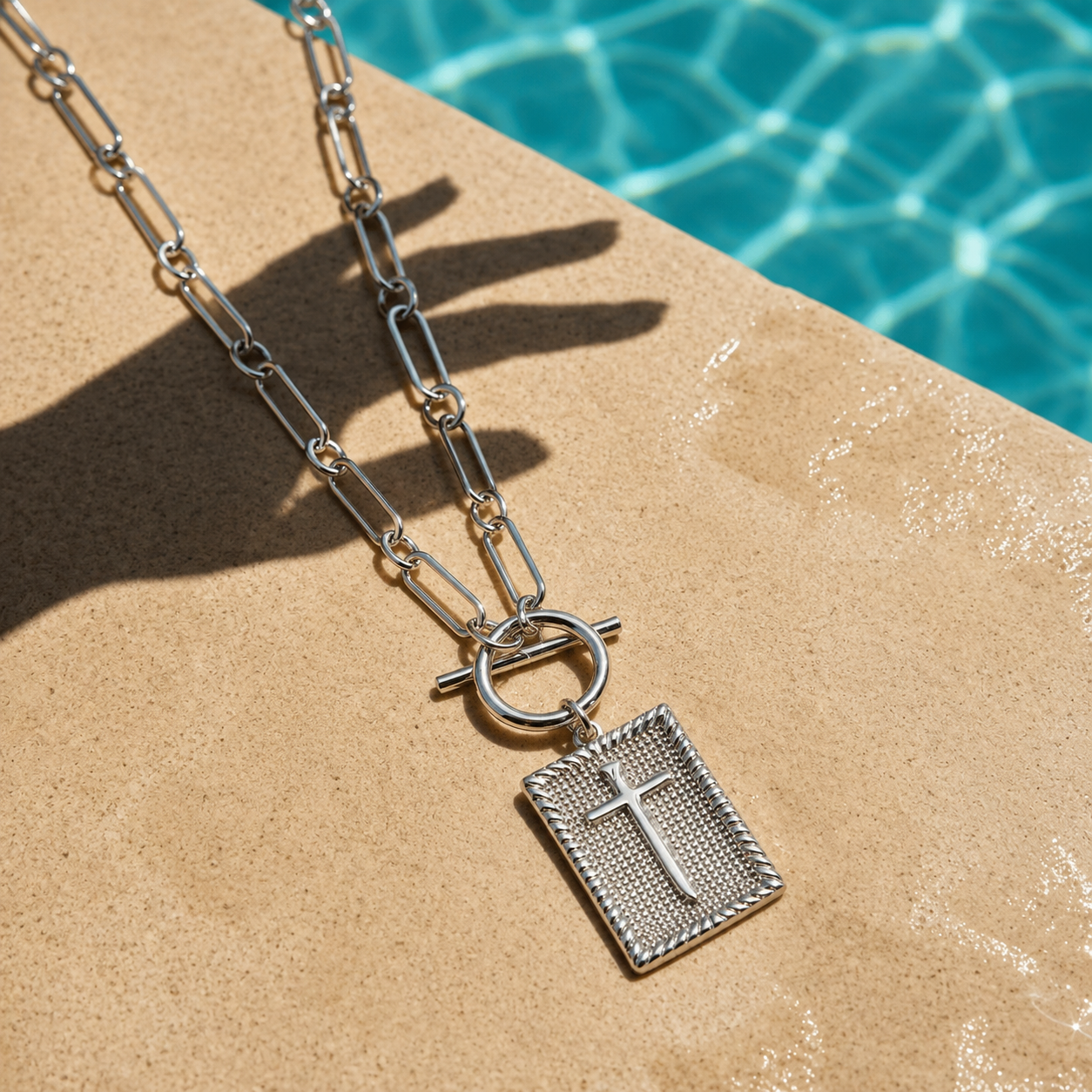 18K Paperclip Cross Pendant