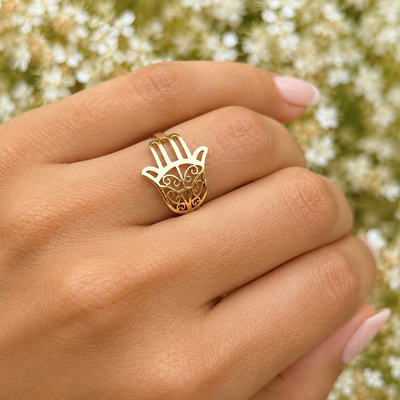 Gaia Ring with Hamsa Hand symbol