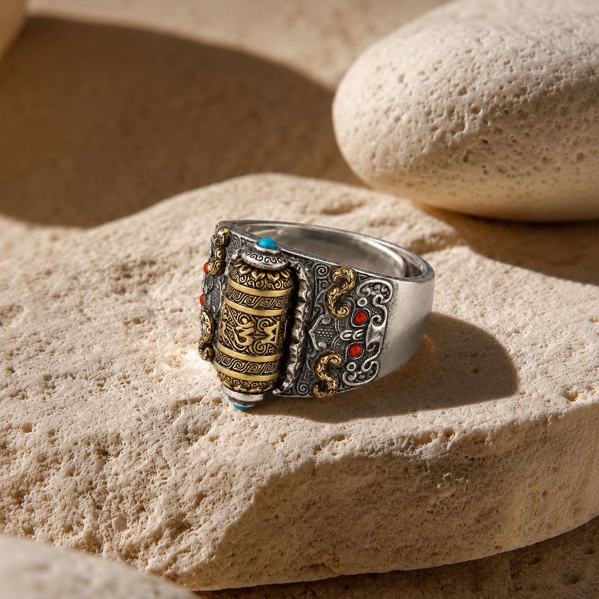 TIBETISCHER RING GLÜCKLICH ROTIERENDER RING
