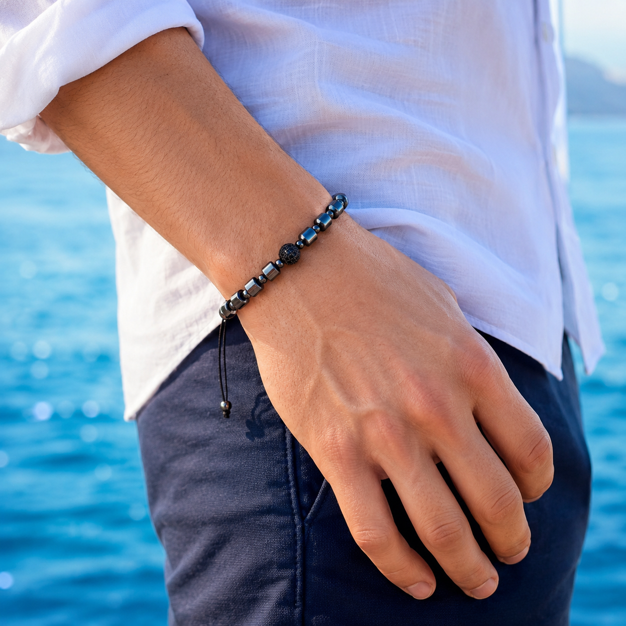 Bracelet Shamballa de Hematita, Natural Stone, Bracelet Man