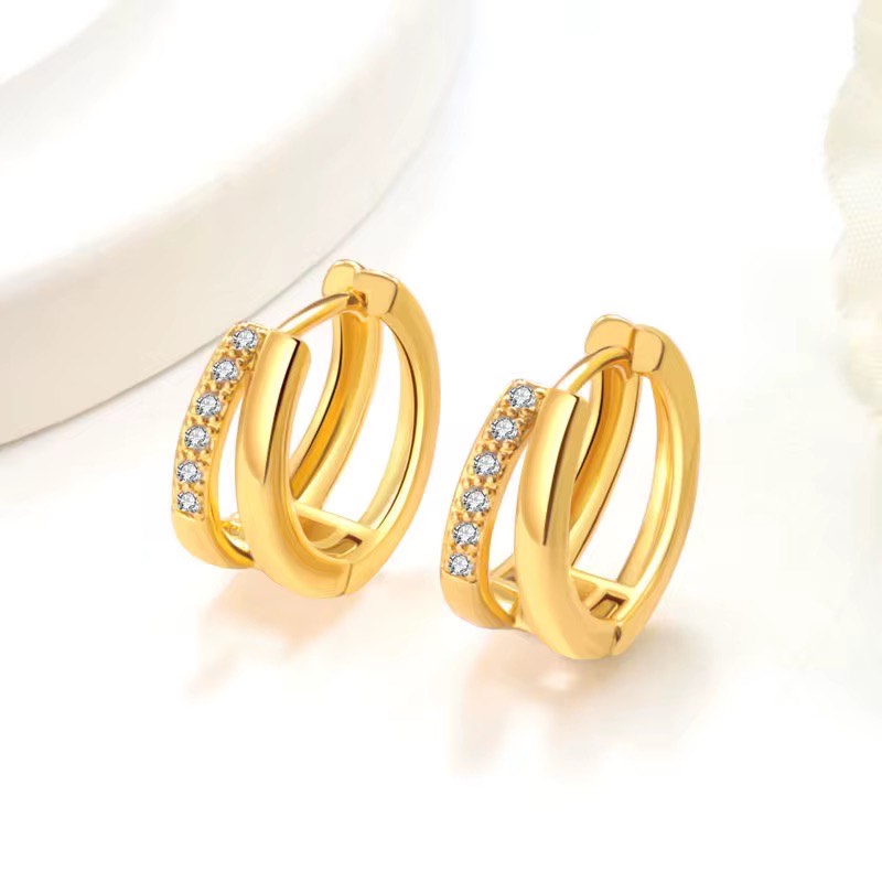 Pendientes de Doble Aro con Circonitas - Estilo huggie - Dahlia (2x1)