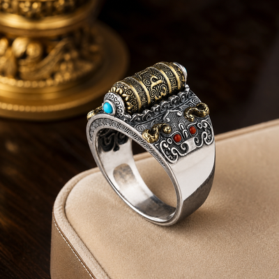 TIBETISCHER RING GLÜCKLICH ROTIERENDER RING