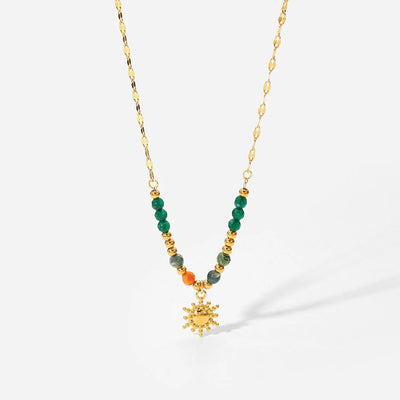Sonnenamulett-Halsband mit natürlichem Aventurinstein, plattiert mit 18 Karat Gold 