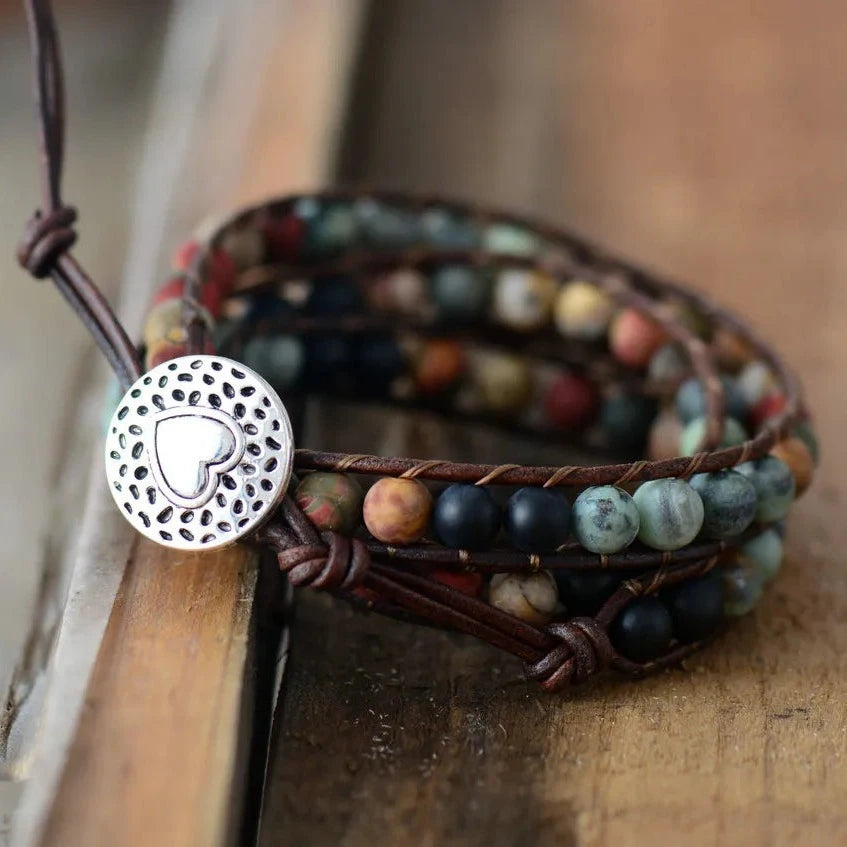 Dreischichtiges Armband aus Jaspis und mattem Onyx (Boho-Stil) – Armband aus heilenden Natursteinen 