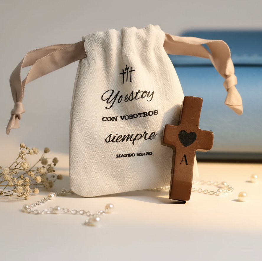 Cruz de Madera Grabada a Láser con Nombre y Inicial | Un Símbolo Único y Personal