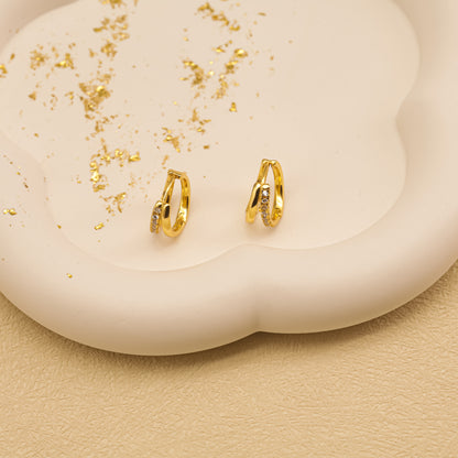 Pendientes de Doble Aro con Circonitas - Estilo huggie - Dahlia (2x1)