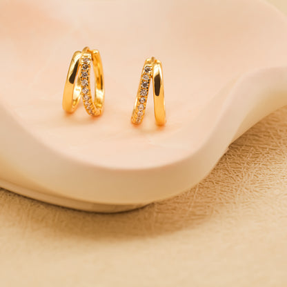 Pendientes de Doble Aro con Circonitas - Estilo huggie - Dahlia (2x1)