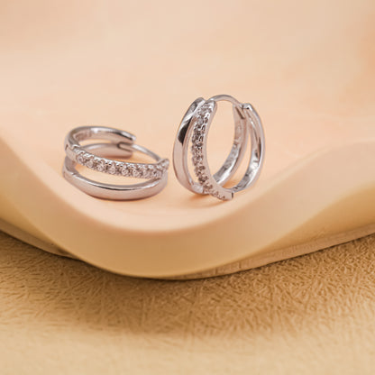 Pendientes de Doble Aro con Circonitas - Estilo huggie - Dahlia (2x1)