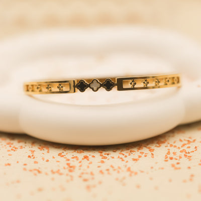Pulsera con Tréboles Negros y Blancos | Pulsera  Acero Inoxidable 18k