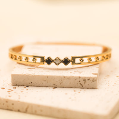 Pulsera con Tréboles Negros y Blancos | Pulsera  Acero Inoxidable 18k