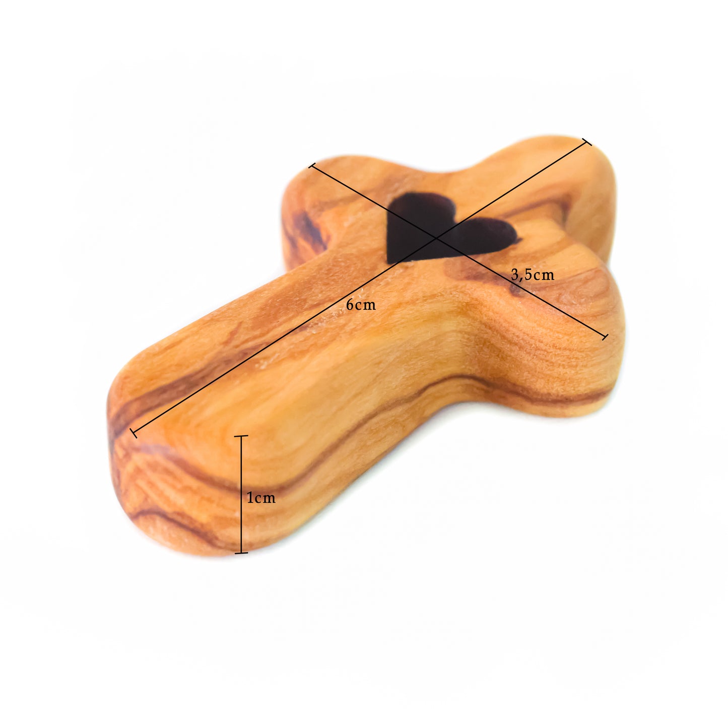 Cruz de Madera con Corazón Tallado | Hecho a mano en madera de olivo.