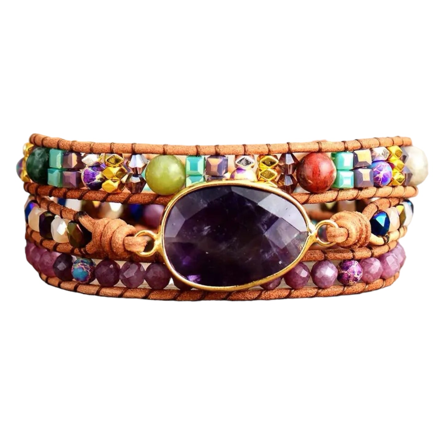 PULSERA AMATISTA (TRIPLE CAPA) · (ESTILO BOHO) - Pulsera de piedra natural curativa