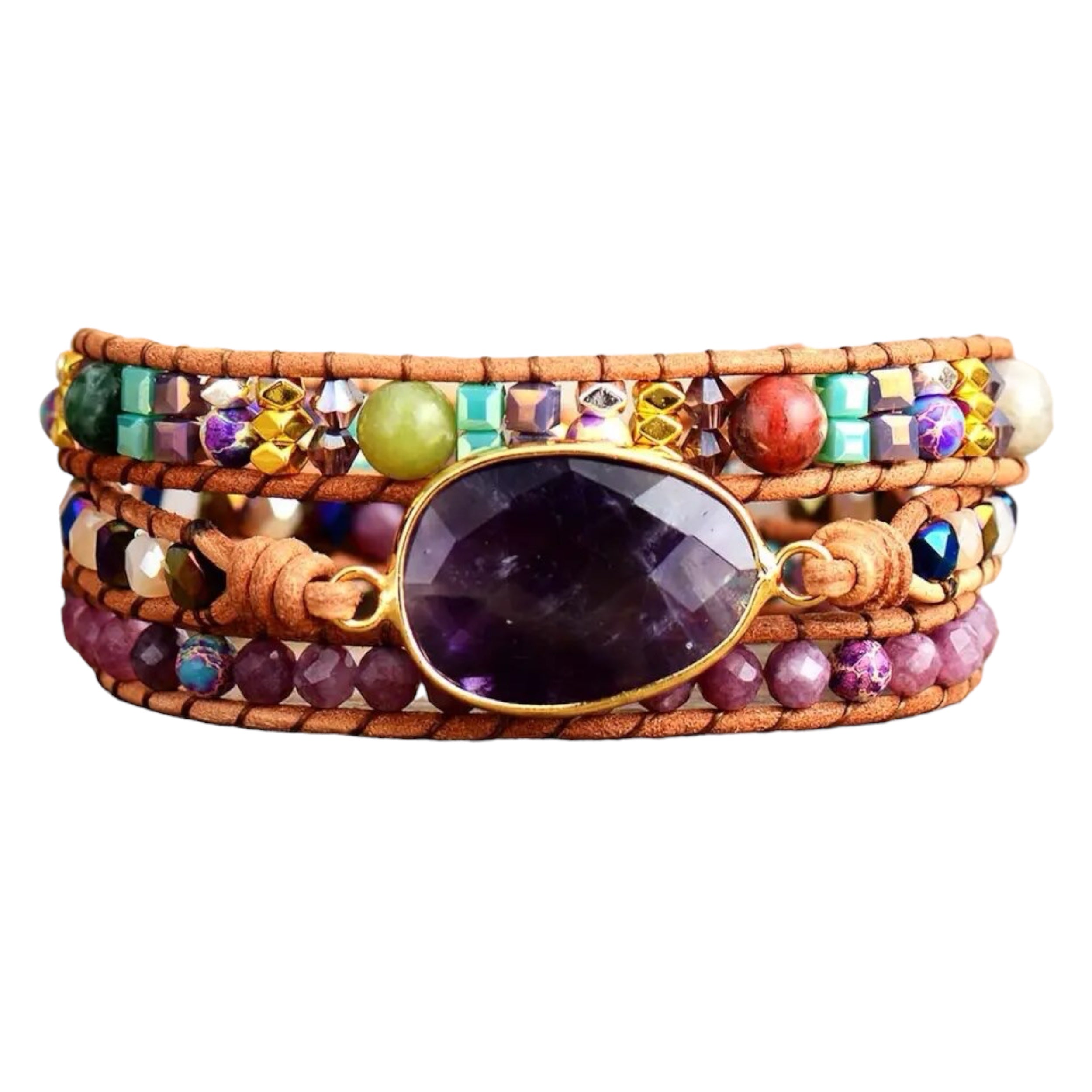 AMETHYST BRACELET (TRIPLE LAYER) · (BOHO STYLE) - Healing natural stone bracelet 