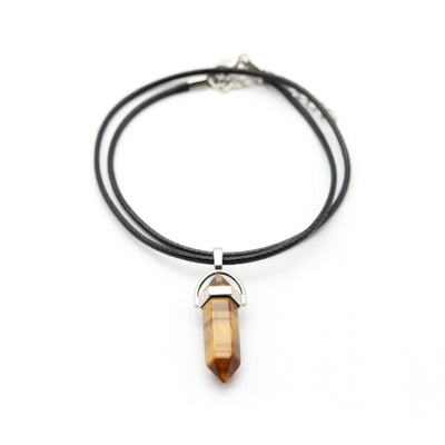 TIGER EYE PENDANT WITH LEATHER CHAIN ​​(black) 
