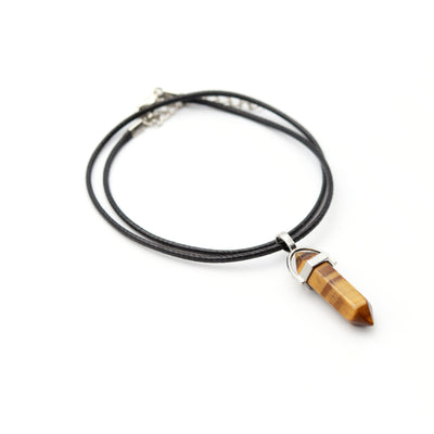 TIGER EYE PENDANT WITH LEATHER CHAIN ​​(black) 