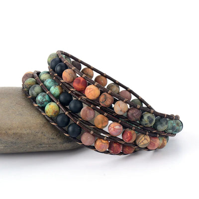 Dreischichtiges Armband aus Jaspis und mattem Onyx (Boho-Stil) – Armband aus heilenden Natursteinen 